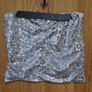 Silver Sequin Mini Skirt